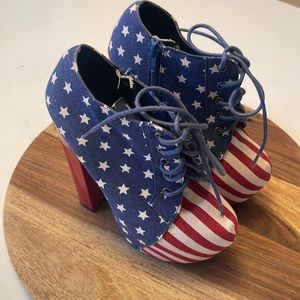 American Flag lace up heels, never worn